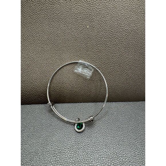 Real Simple Jewelry Simulated Emerald Rhodium Played Silver Bangle - Picture 2 of 4